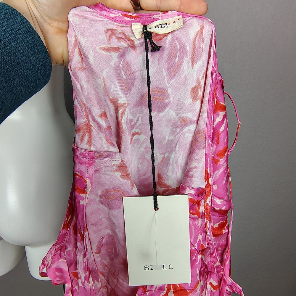 SPELL Islamorada Bias Strappy Floral Rose Cowl Neck Pink Slip Maxi Dress Large - Picture 16 of 16